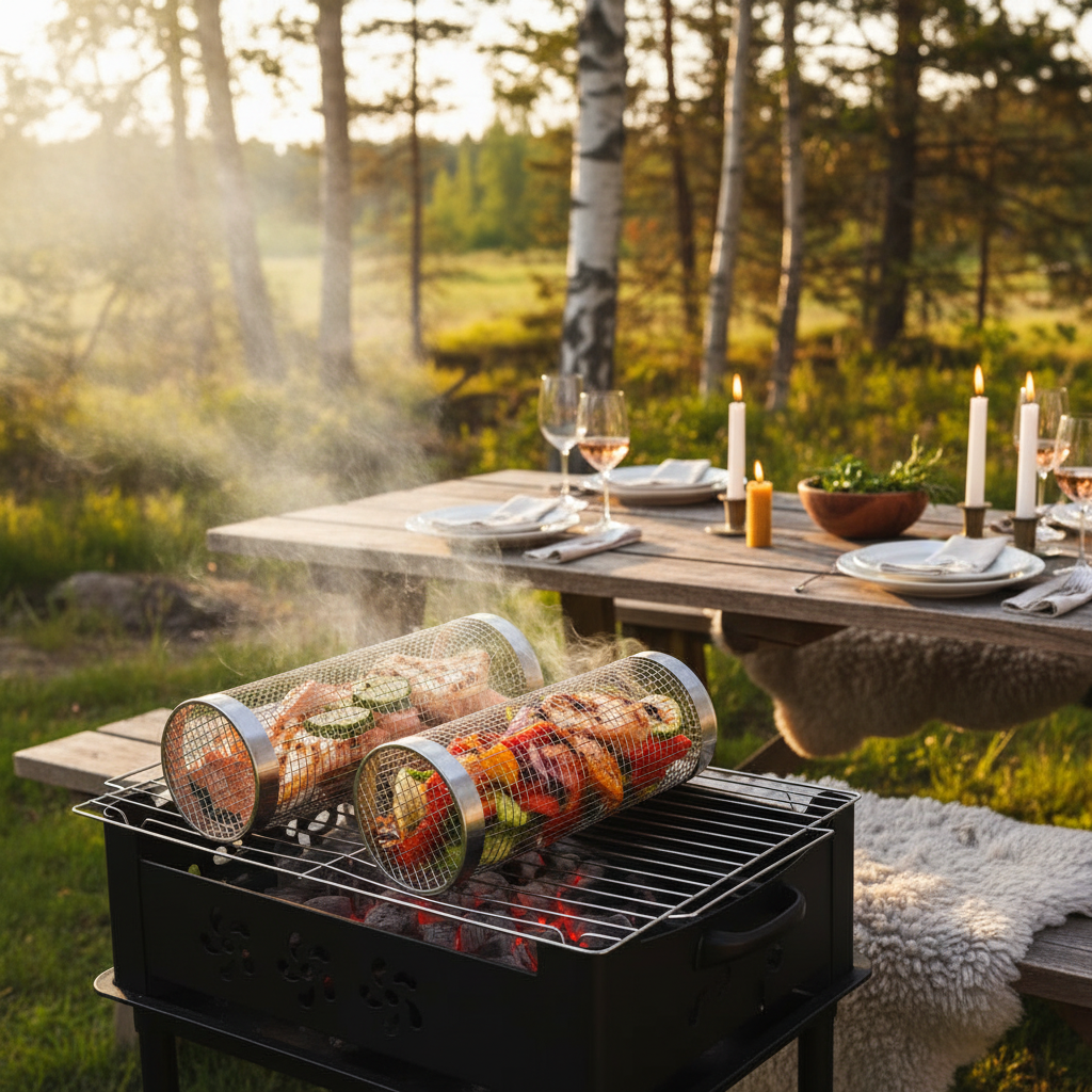 Grillcylinder med mat
