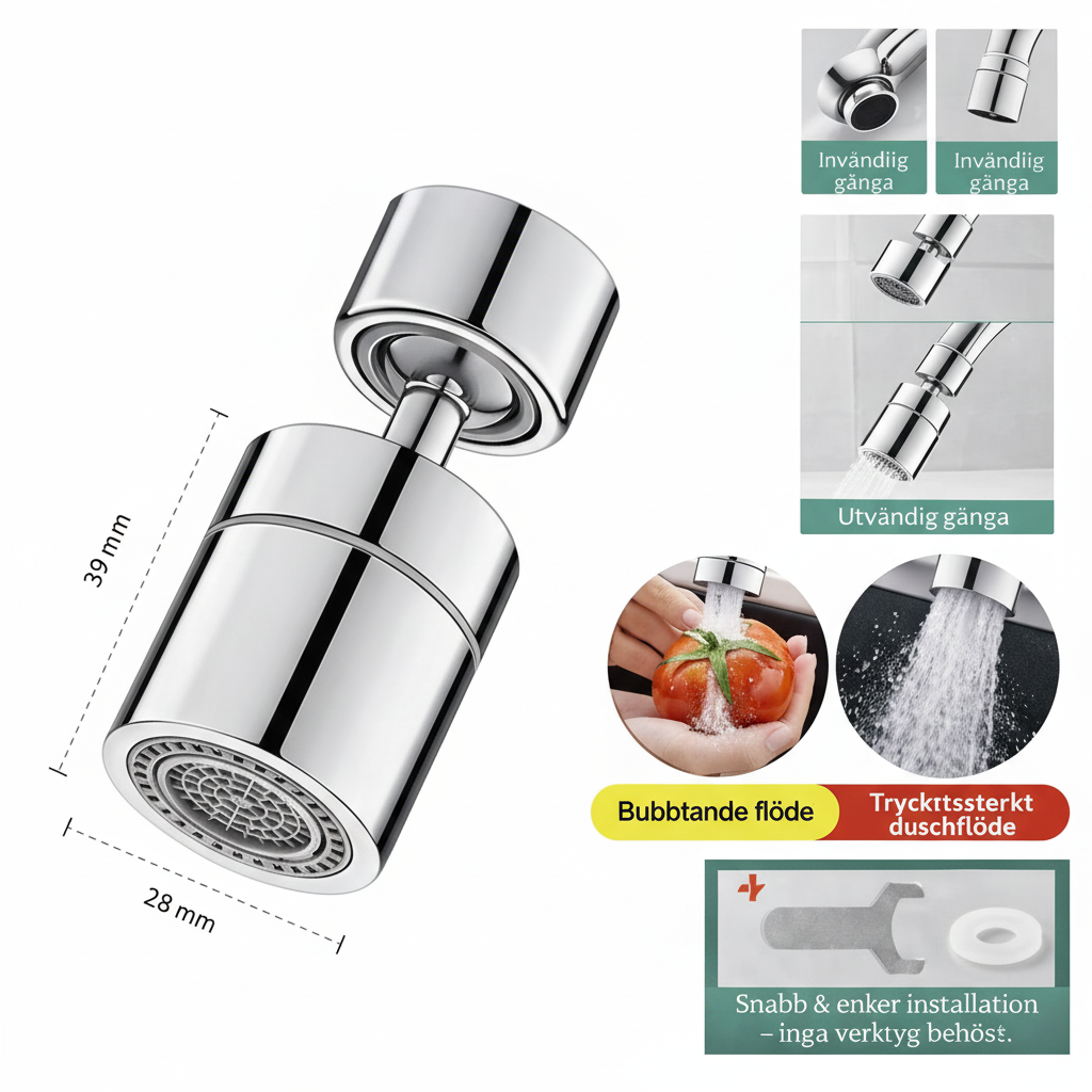 Dimensionsdiagram för HydroFlex 360 kranmunstycke